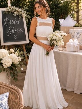 Ivory White Silk-Blend Pleated Maxi Dress